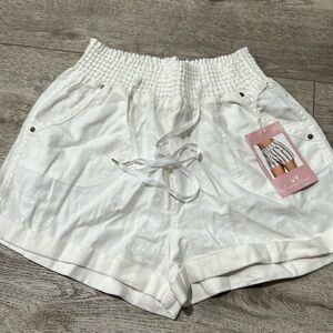 White linen shorts
